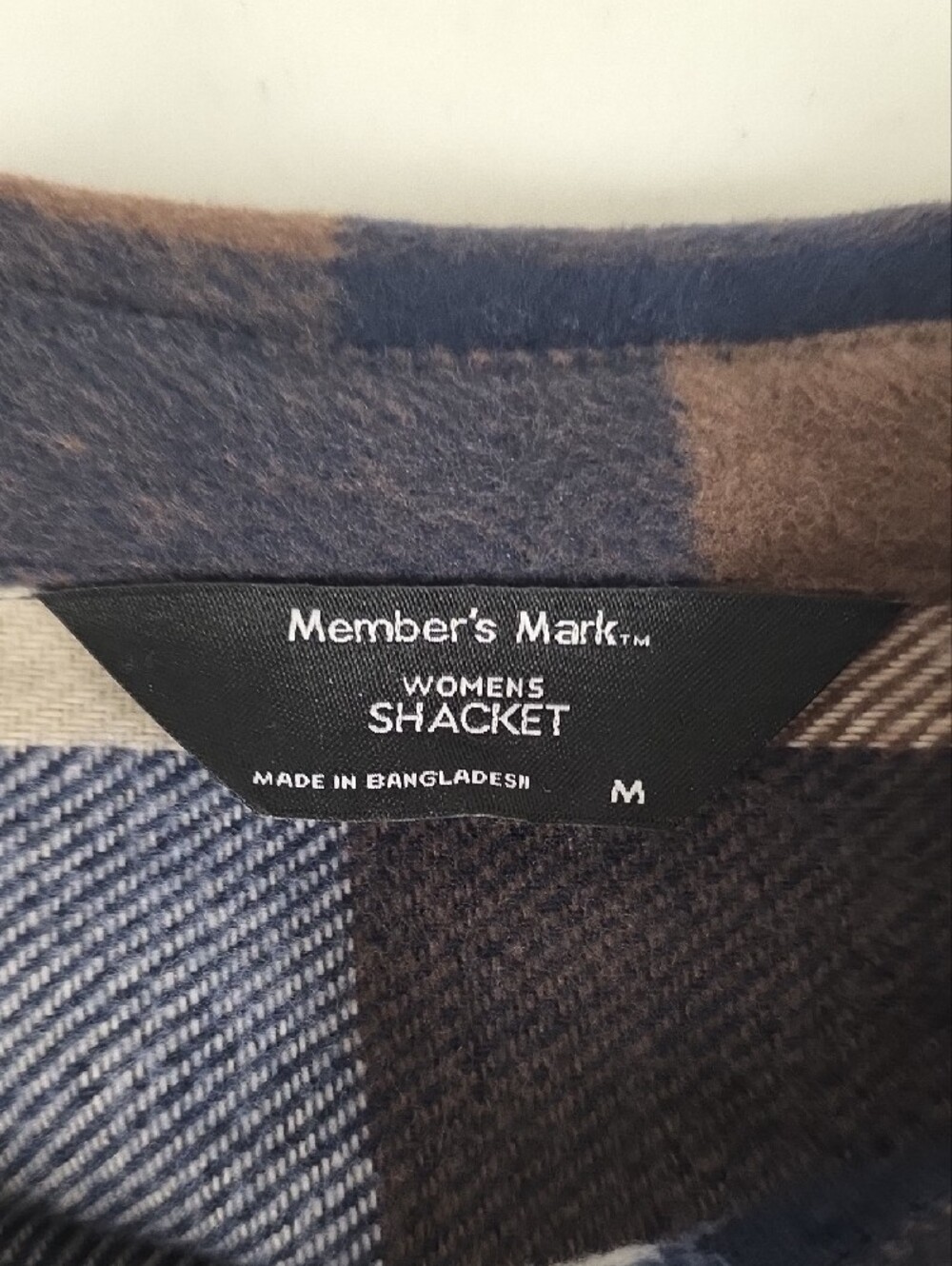 Button-Down Plaid Shacket in Navy, Brown & Cream - Picture 3 of 3